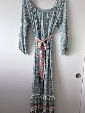 Beautiful Bohemian Floral Maxi Dress with Tassel Hem